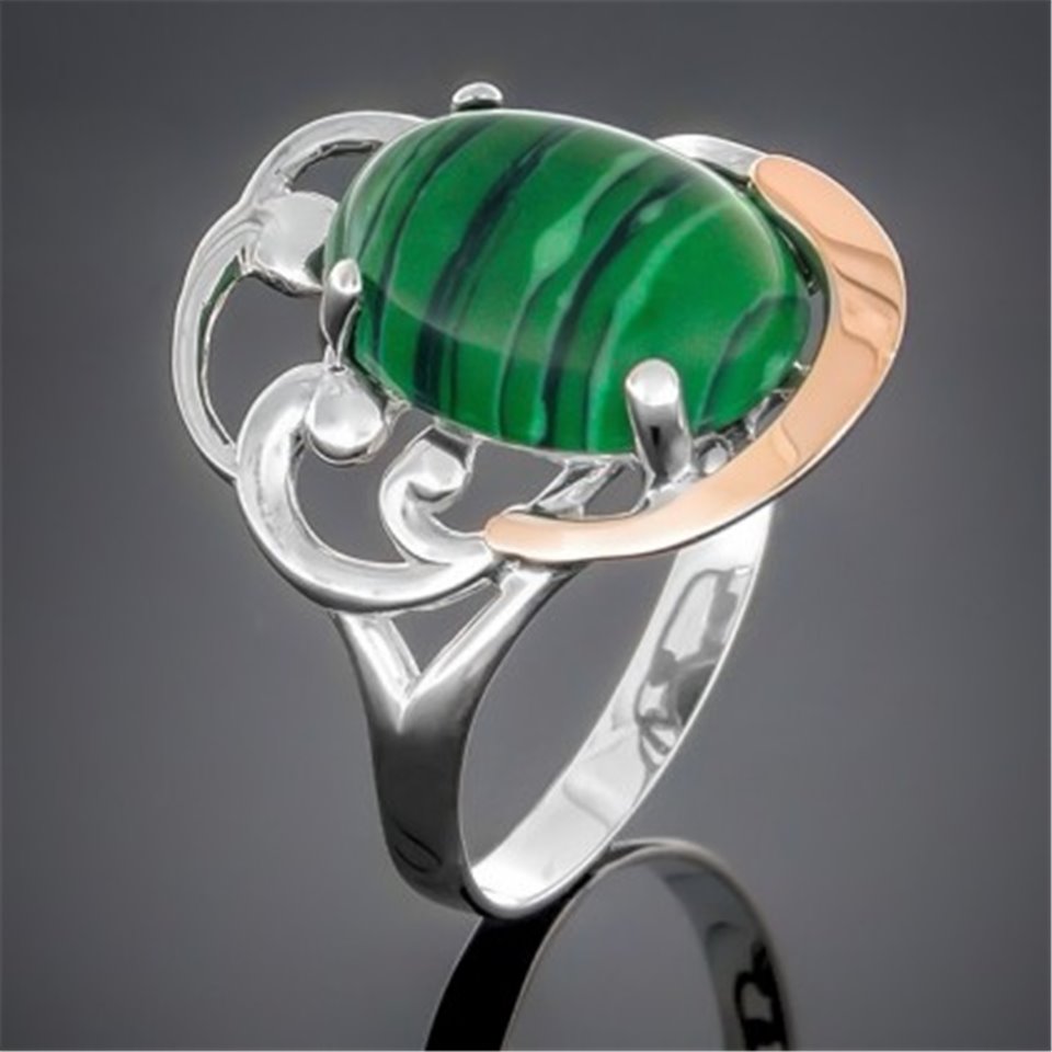 Перстень 306 малахіт Rh Timofeev