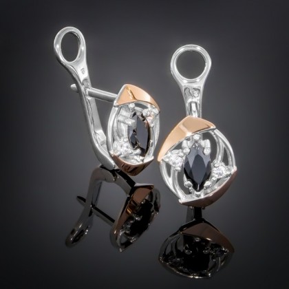 Сережки 375 цирконій чорний Rh Timofeev
