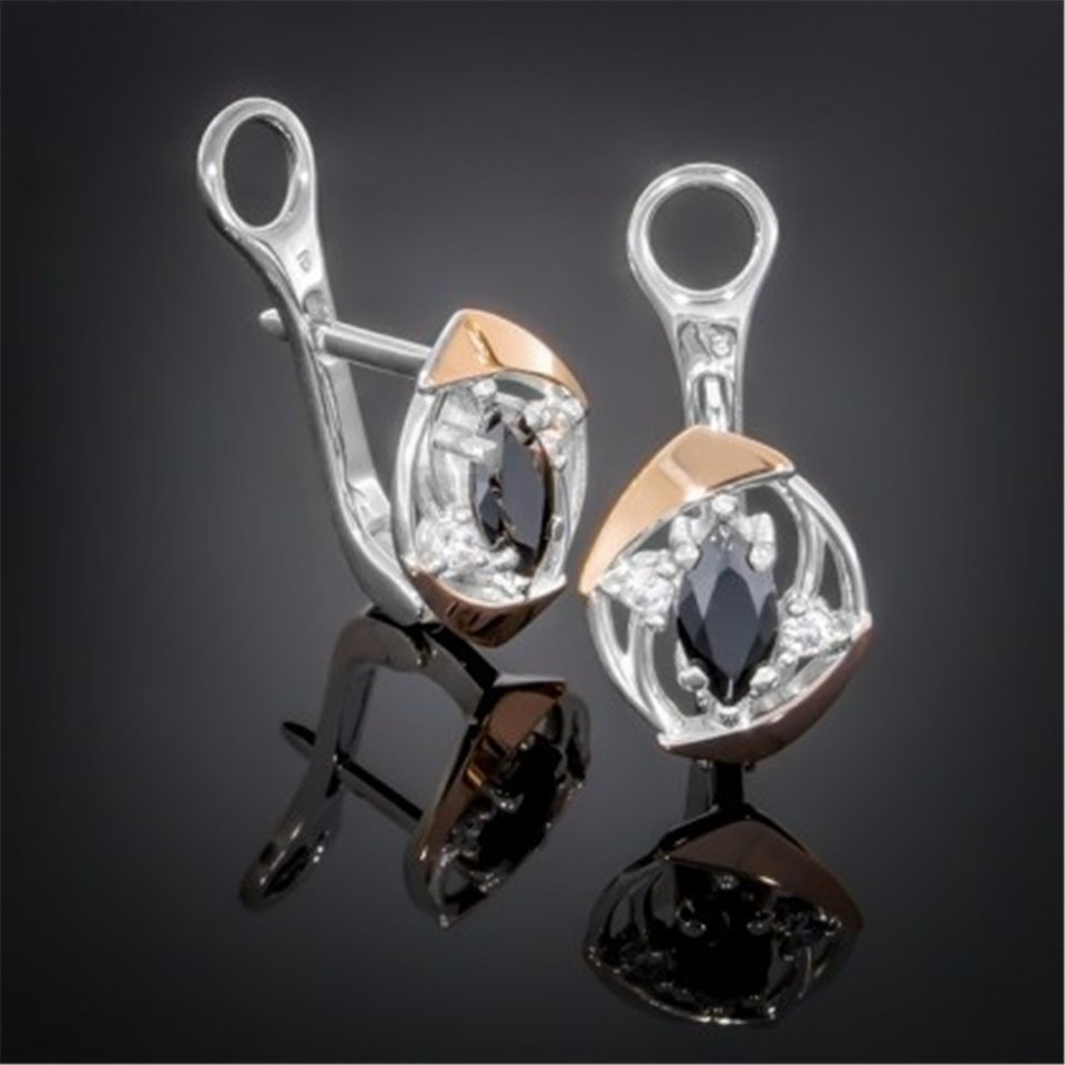 Сережки 375 цирконій чорний Rh Timofeev