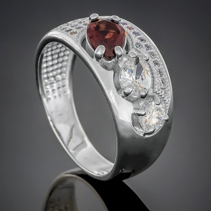Перстень 426 гранат/цирконій білий Rh Timofeev