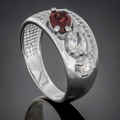Перстень 426 гранат/цирконій білий Rh Timofeev