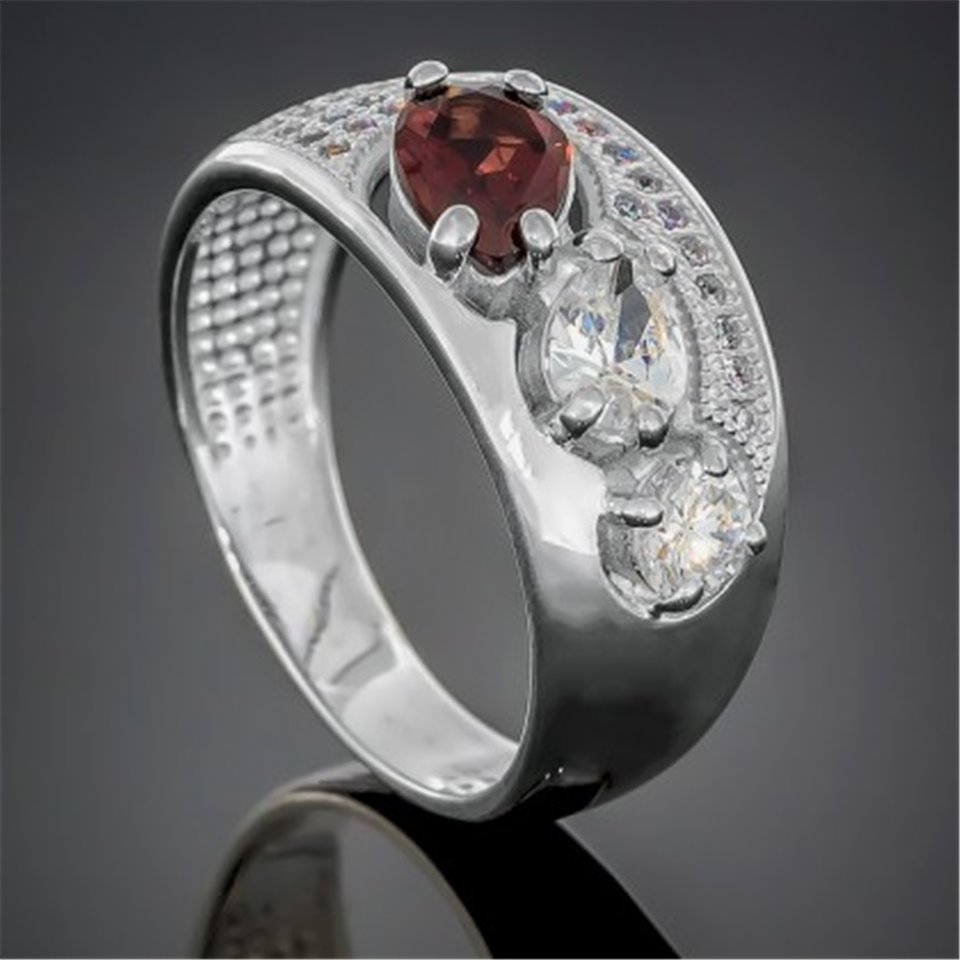 Перстень 426 гранат/цирконій білий Rh Timofeev