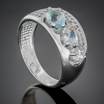 Перстень 426 топаз/цирконій білий Rh Timofeev