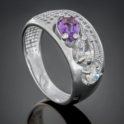 Перстень 426 аметист/цирконій білий Rh Timofeev