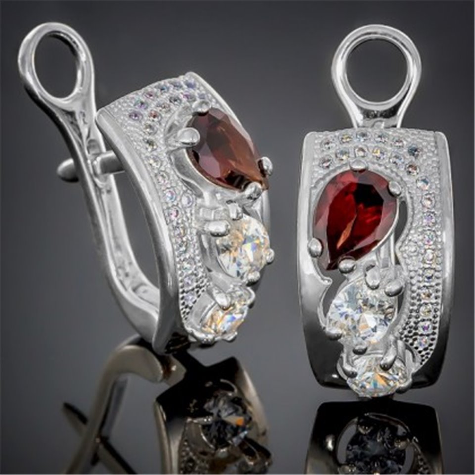 Сережки 426 гранат/цирконій Rh Timofeev