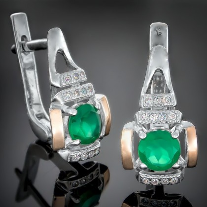 Сережки 400 агат зелений Rh Timofeev
