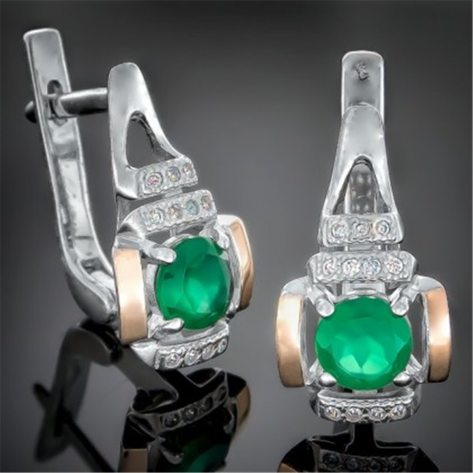 Сережки 400 агат зелений Rh Timofeev