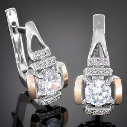 Сережки 400 цирконій білий Rh Timofeev