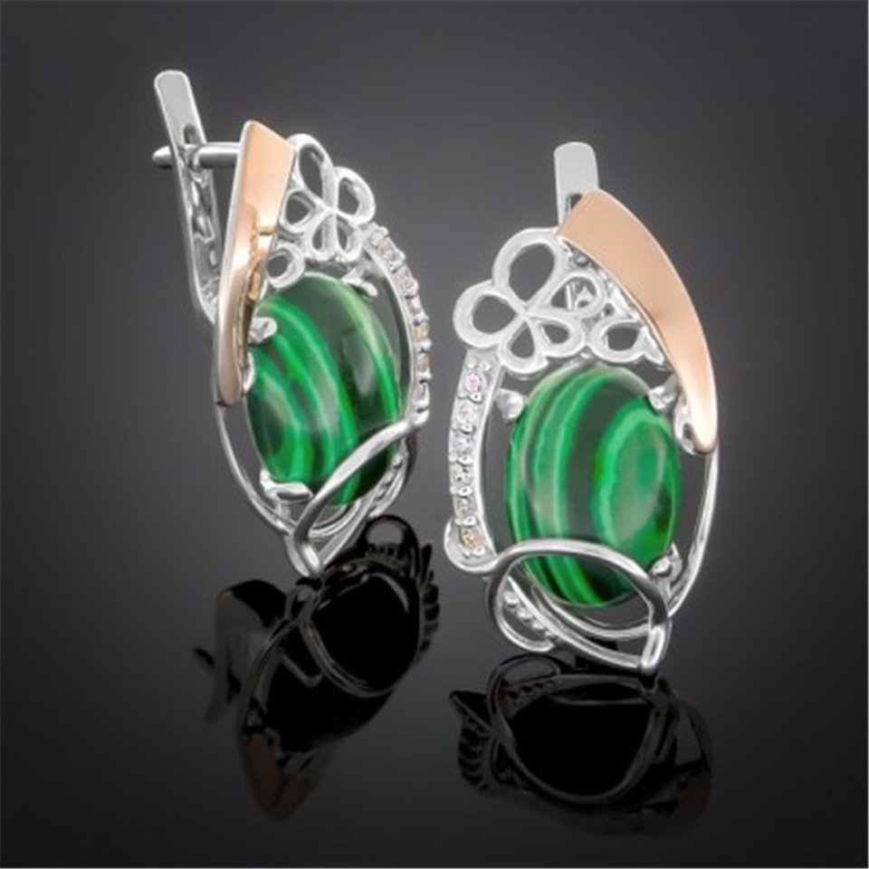 Сережки 316 малахіт імітація Rh Timofeev