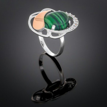 Перстень 314 малахіт Rh Timofeev