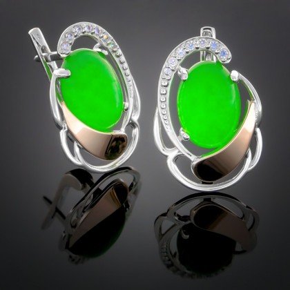 Сережки 314 агат зелений Rh Timofeev
