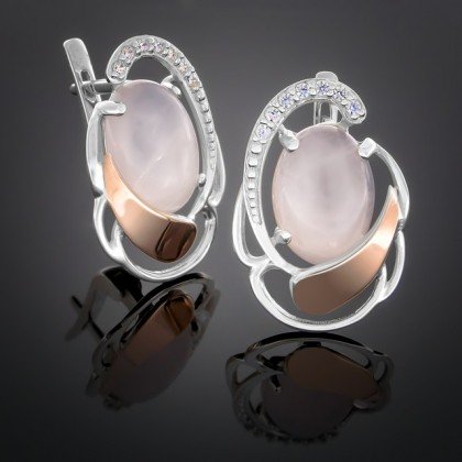 Сережки 314 кварц рожевий Rh Timofeev