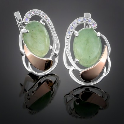 Сережки 314 авантюрин зелений Rh Timofeev