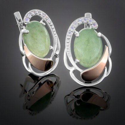 Сережки 314 авантюрин зелений Rh Timofeev