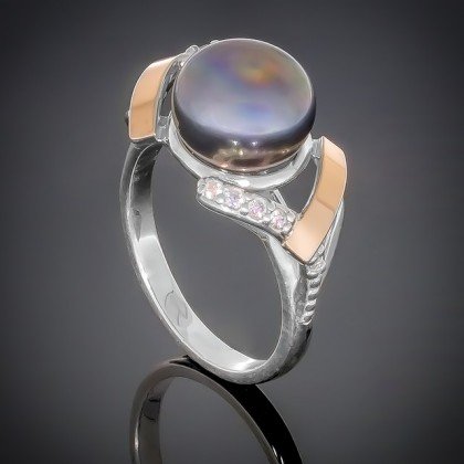 Перстень 372 перлина чорна Rh Timofeev