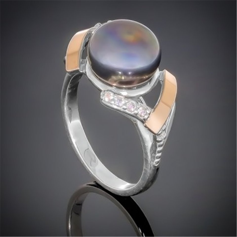 Перстень 372 перлина чорна Rh Timofeev