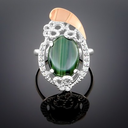 Перстень 318 малахіт Rh Timofeev