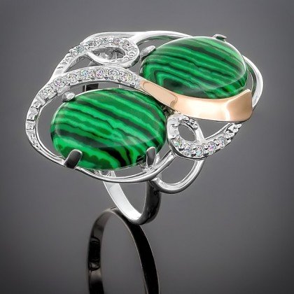Перстень 317 малахіт імітація Rh Timofeev