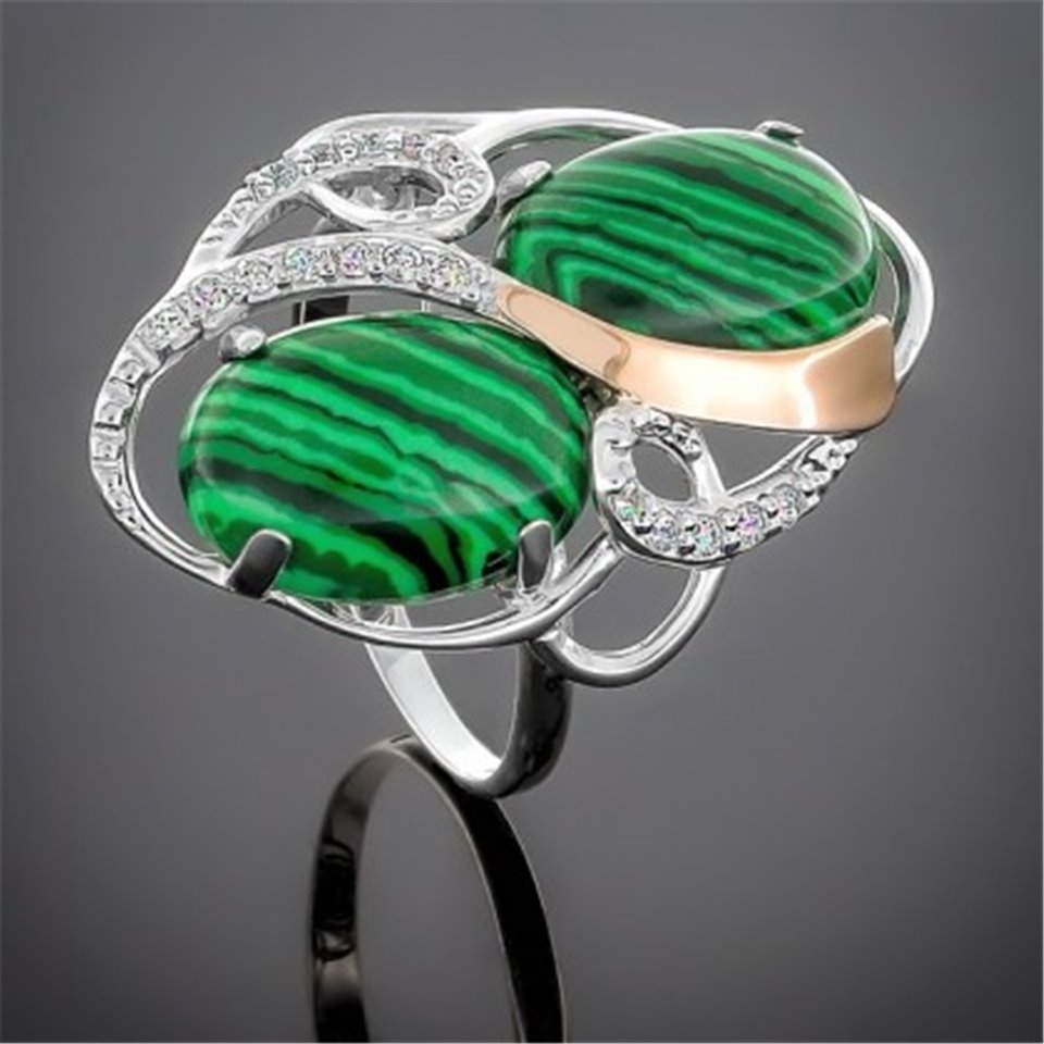 Перстень 317 малахіт імітація Rh Timofeev