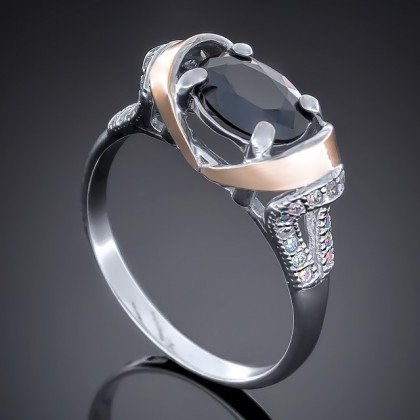 Перстень 404 цирконій чорний Rh Timofeev