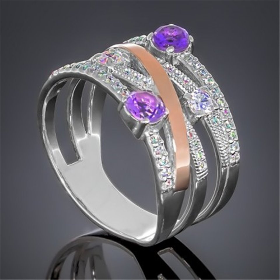 Перстень 392 аметист/цирконій Rh Timofeev