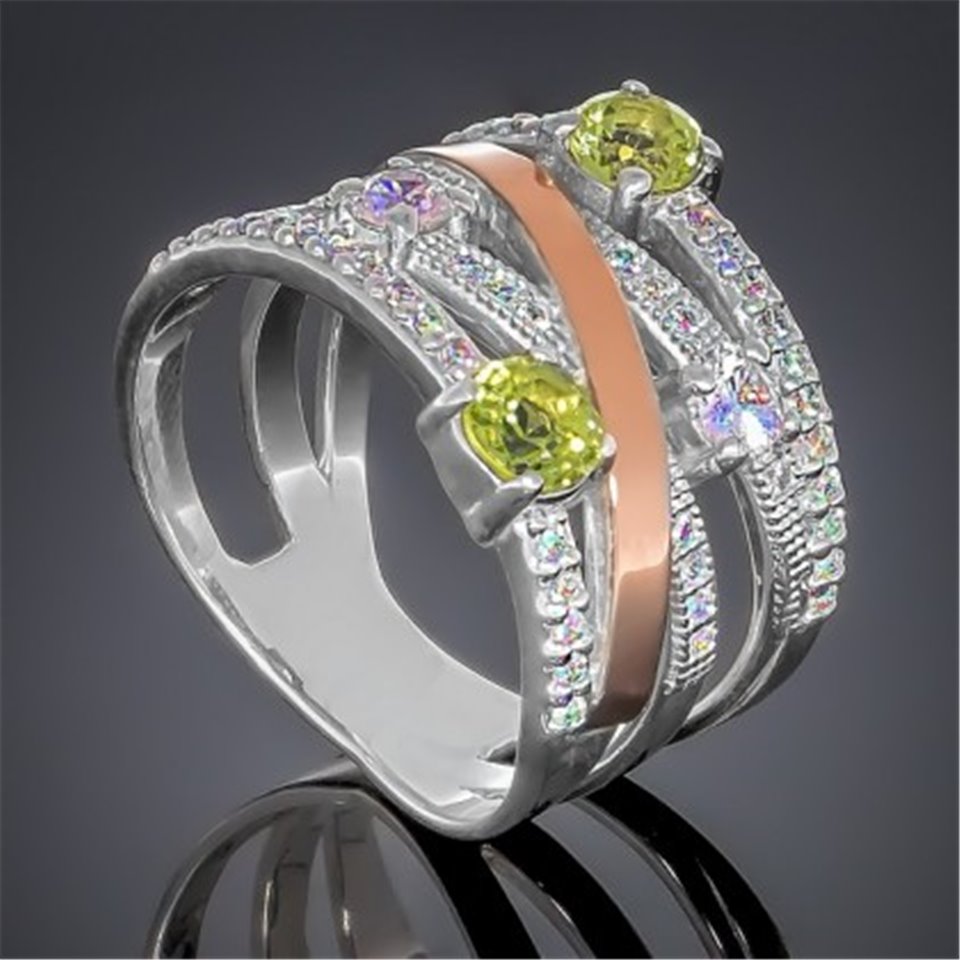 Перстень 392 хризоліт/цирконій Rh Timofeev