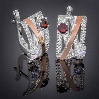 Сережки 392 гранат/цирконій білий Rh Timofeev