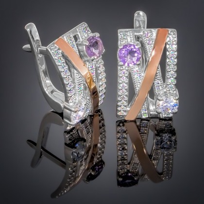 Сережки 392 аметист/цирконій білий Rh Timofeev