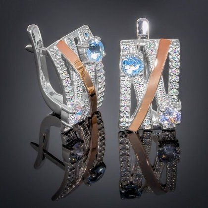 Сережки 392 топаз/цирконій білий Rh Timofeev