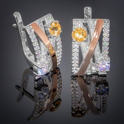 Сережки 392 цитрин/цирконій білий Rh Timofeev