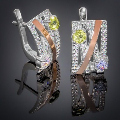 Сережки 392 хризоліт/цирконій білий Rh Timofeev