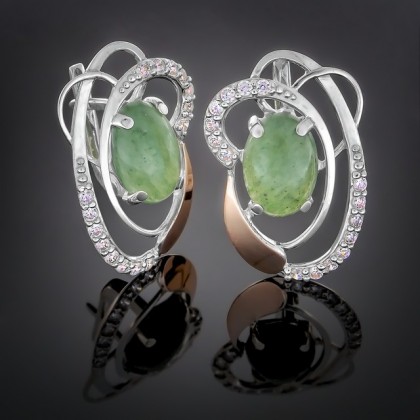 Сережки 308 авантюрин зелений Rh Timofeev