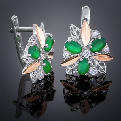 Сережки 262 агат зелений Rh Timofeev