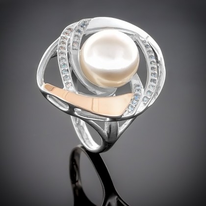 Перстень 187 перлина бiла Rh Timofeev