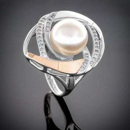 Перстень 187 перлина бiла Rh Timofeev