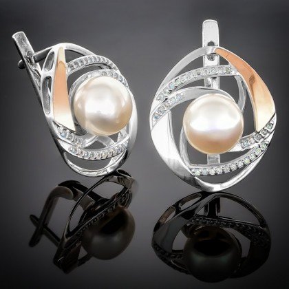 Сережки 187 перлина бiла Rh Timofeev
