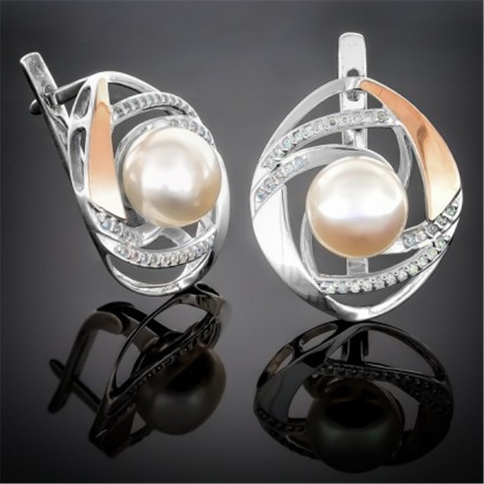 Сережки 187 перлина бiла Rh Timofeev