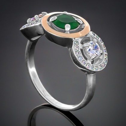 Перстень 394 агат зелений Rh Timofeev