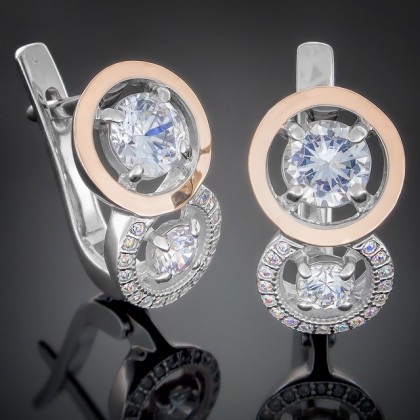 Сережки 394 цирконій білий Rh Timofeev