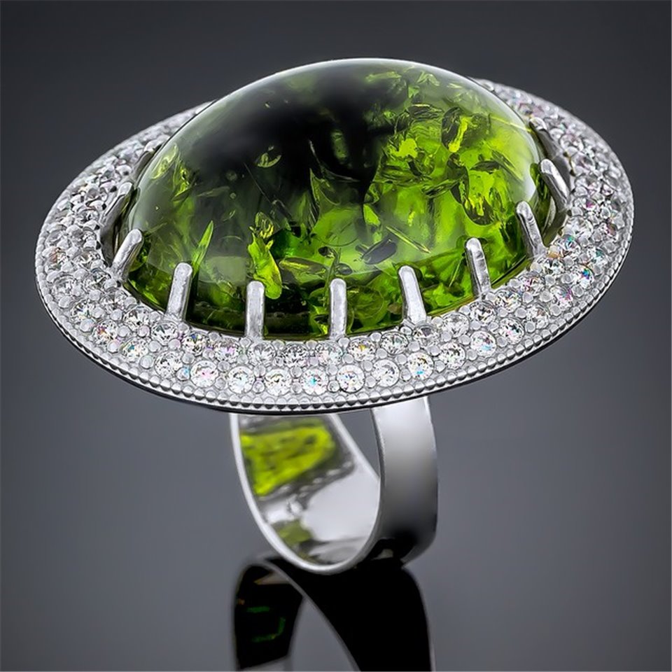 Перстень 476 янтарь зелений імітація Rh Timofeev