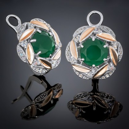 Сережки 419 агат зелений Rh Timofeev