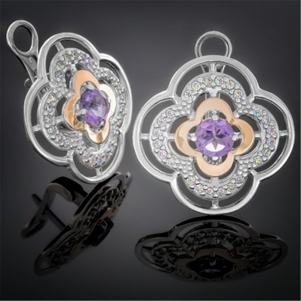 Сережки 395 аметист Rh Timofeev