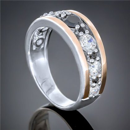 Перстень 424 цирконій чорно білий Rh Timofeev