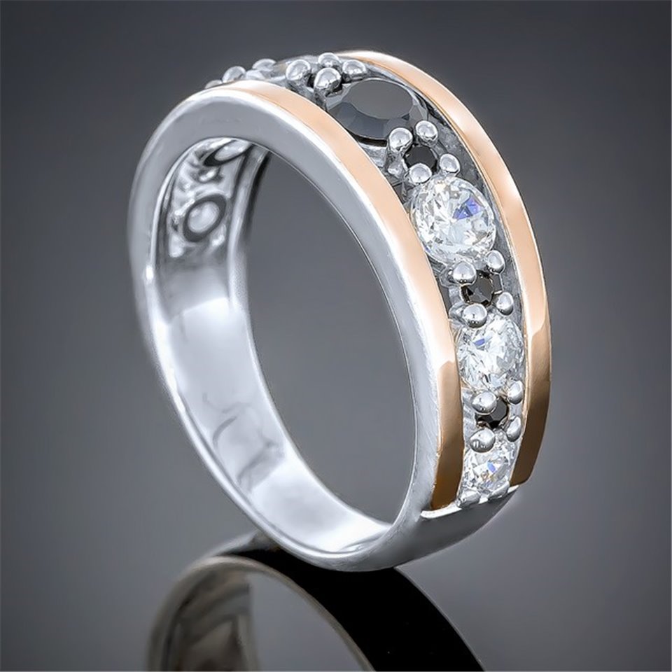 Перстень 424 цирконій чорно білий Rh Timofeev