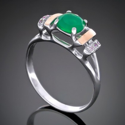 Перстень 411 агат зелений Rh Timofeev