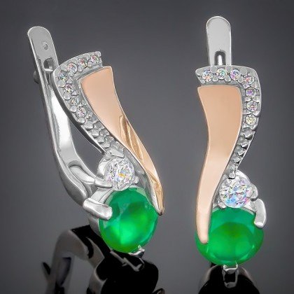 Сережки 389 агат зелений Rh Timofeev