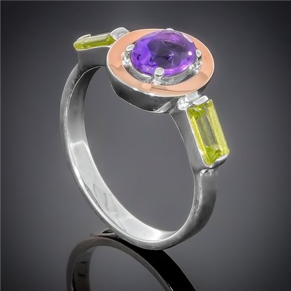Перстень 381 аметист/хризоліт Rh Timofeev