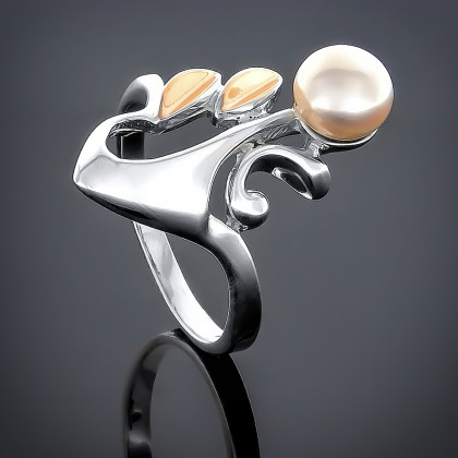 Перстень 046 перлина біла імітація Timofeev