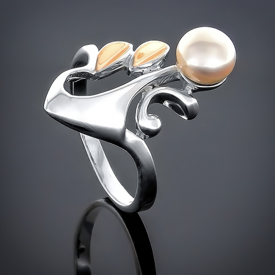 Перстень 046 перлина біла імітація Timofeev