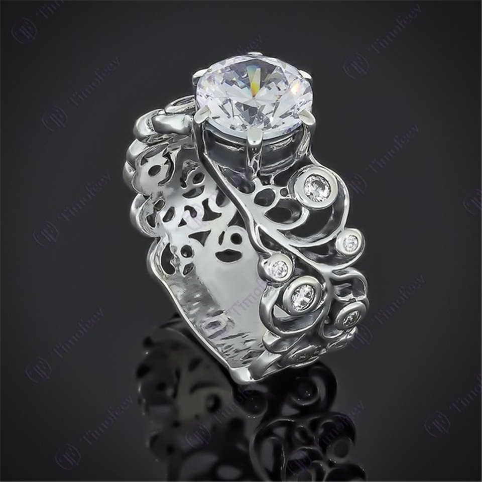 Перстень 604 цирконій білий Rh Timofeev